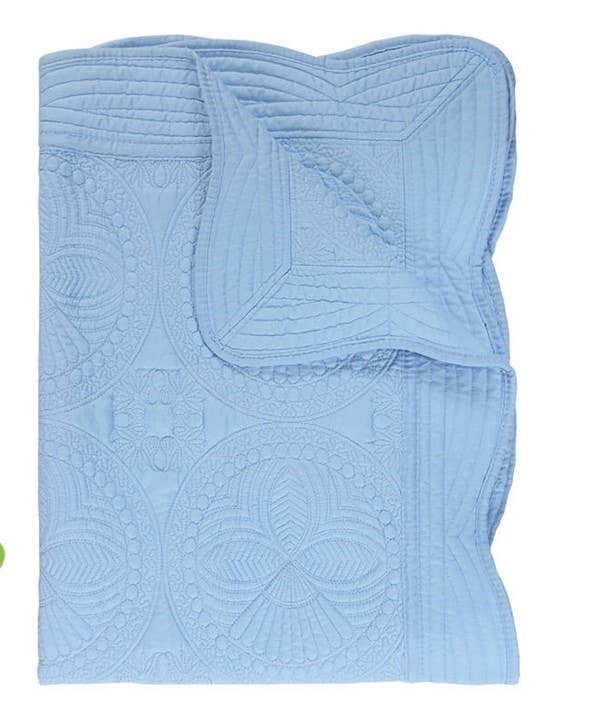 Heirloom Quilt - Baby Quilt Blanket Swaddle Monogram: White & Blue