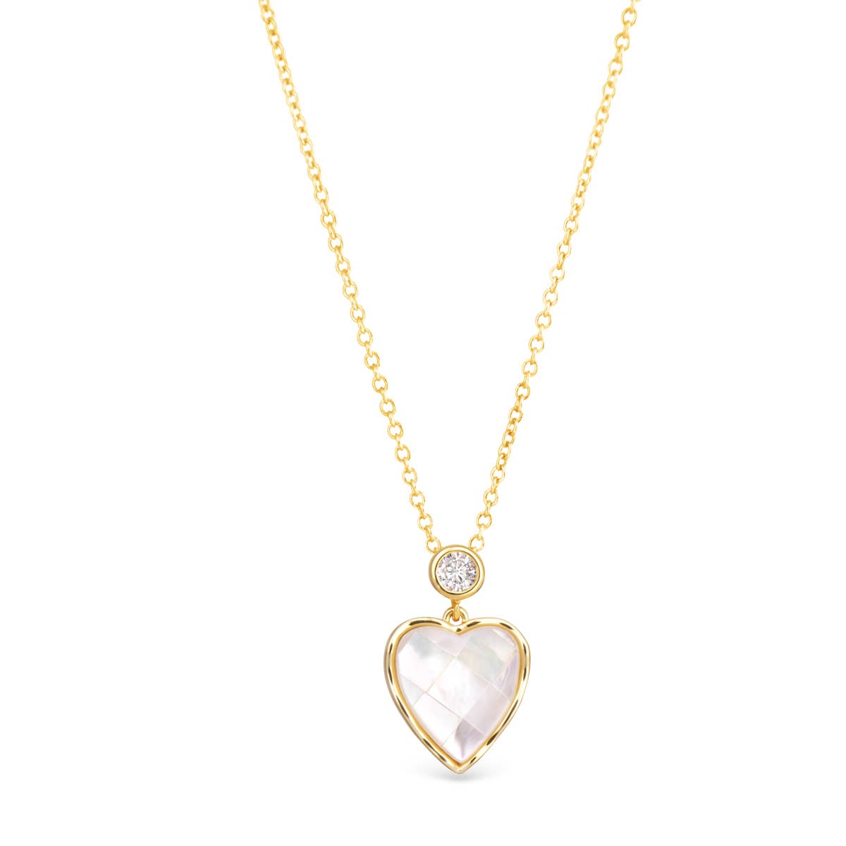 CZ Mother of Pearl Mosaic Heart Necklace- Gold