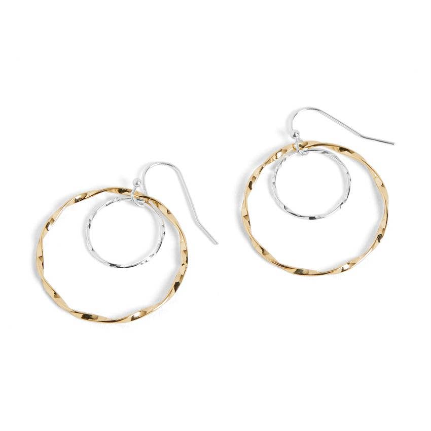 Wavy Double Hoop - Mixed Metal Earrings: Mixed