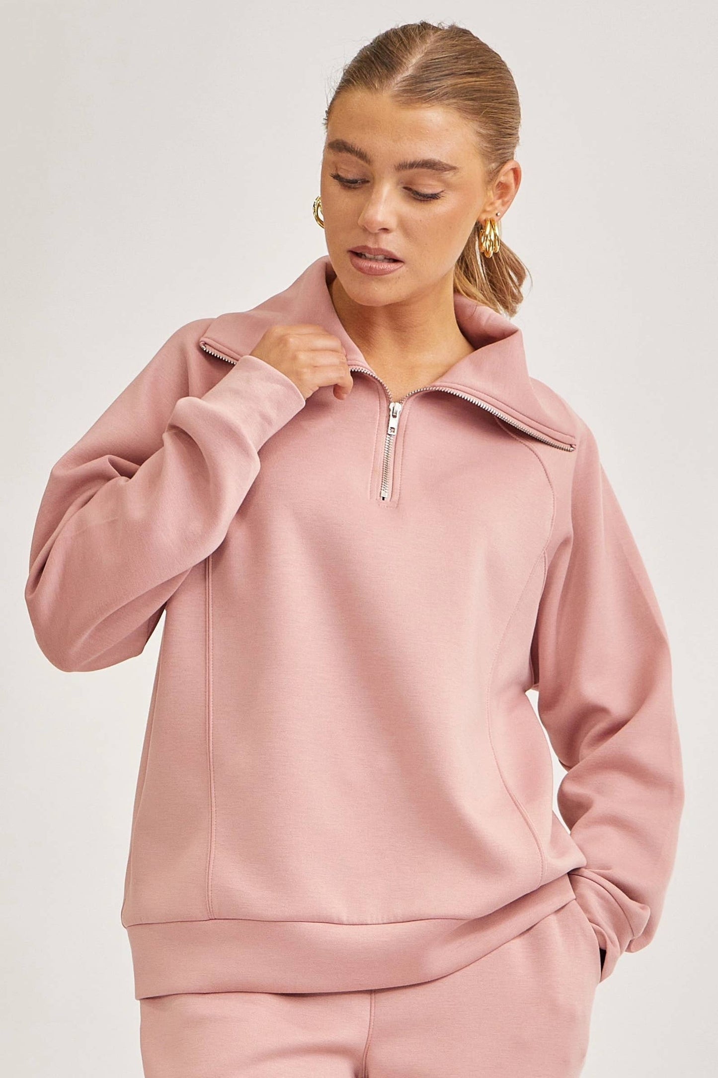 Quarter Zip Pullover + Jogger Modal Travel Set in Mauve