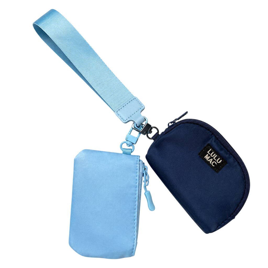 Lulu Mac Double Pouch Wristlets - Light Blue/Navy