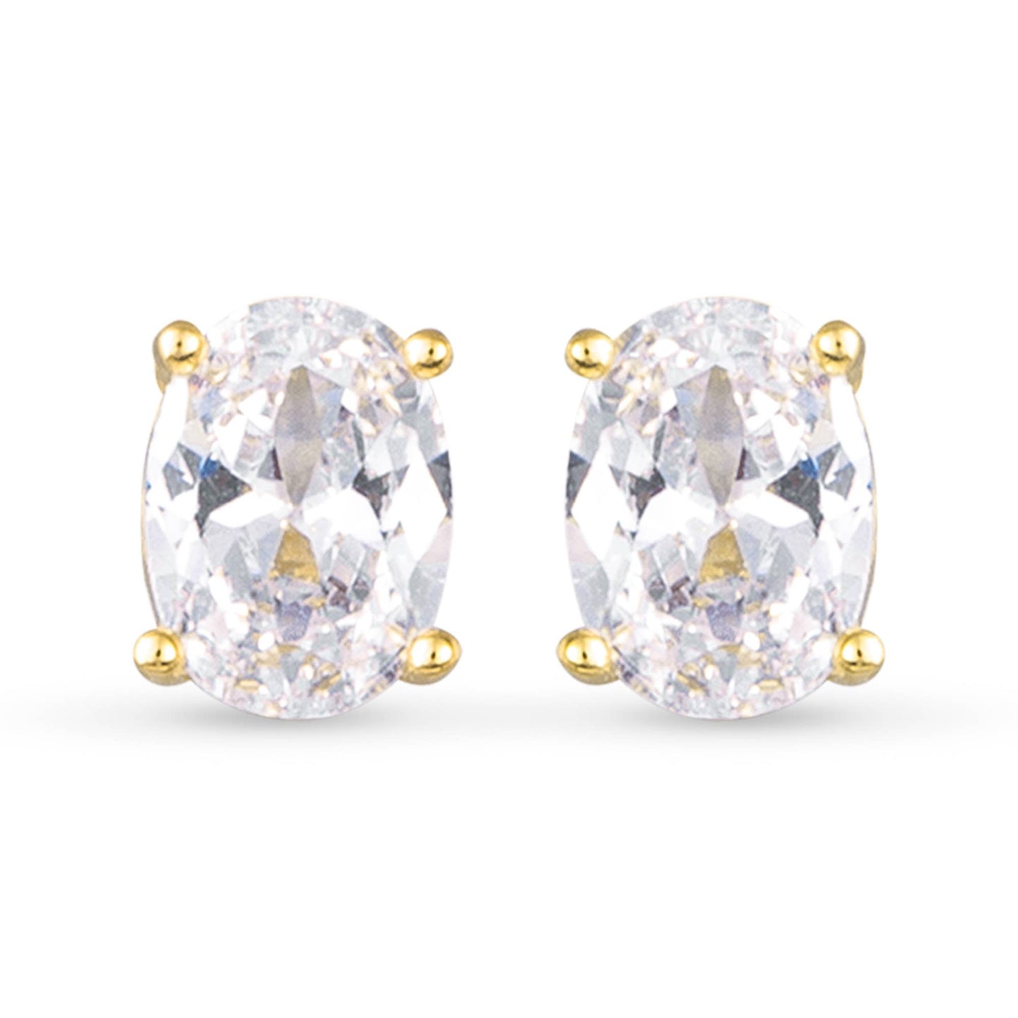 CZ Oval Stud Earrings - Gold