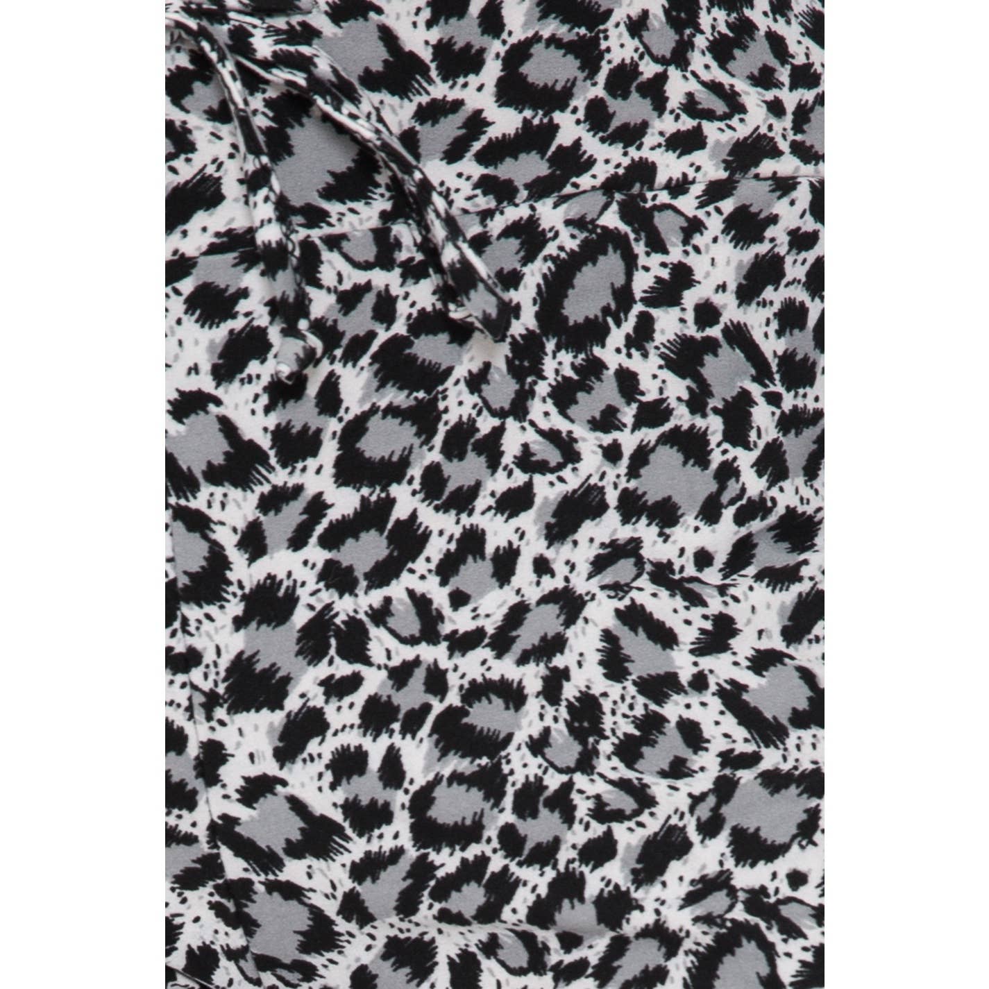 Grey & White Leopard Print Pajama Pants with Drawstring