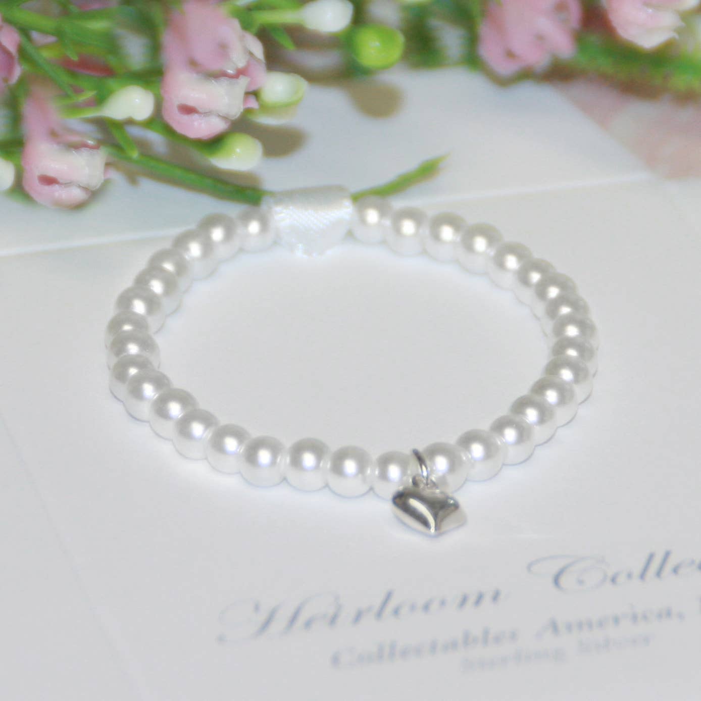 Sterling Silver Puffed Heart Pearl Bracelet STG-278