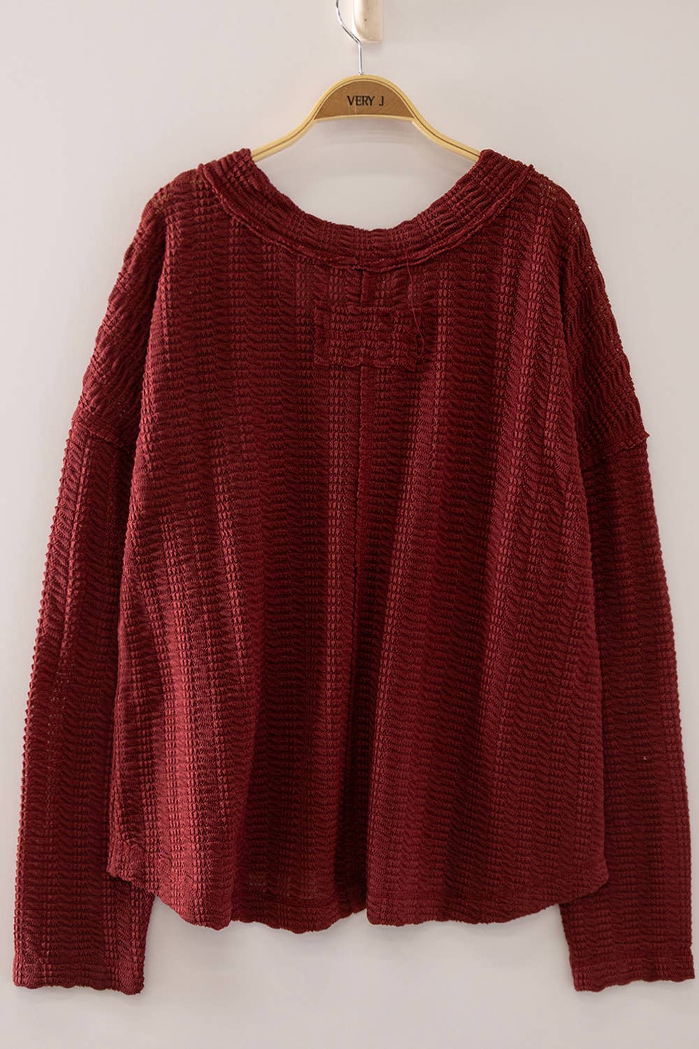 Burgundy Open Weave V-Neck Top