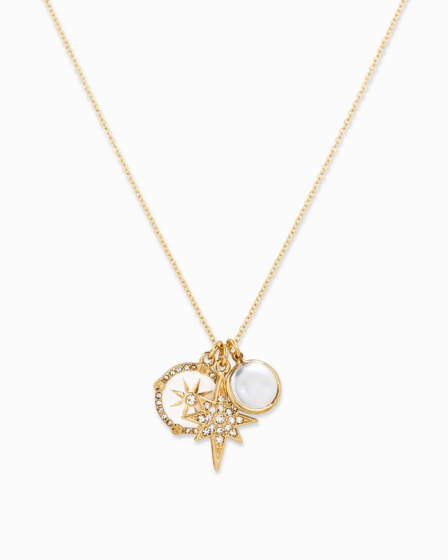 Starburst Triple Charm Pendant Necklace: Gold