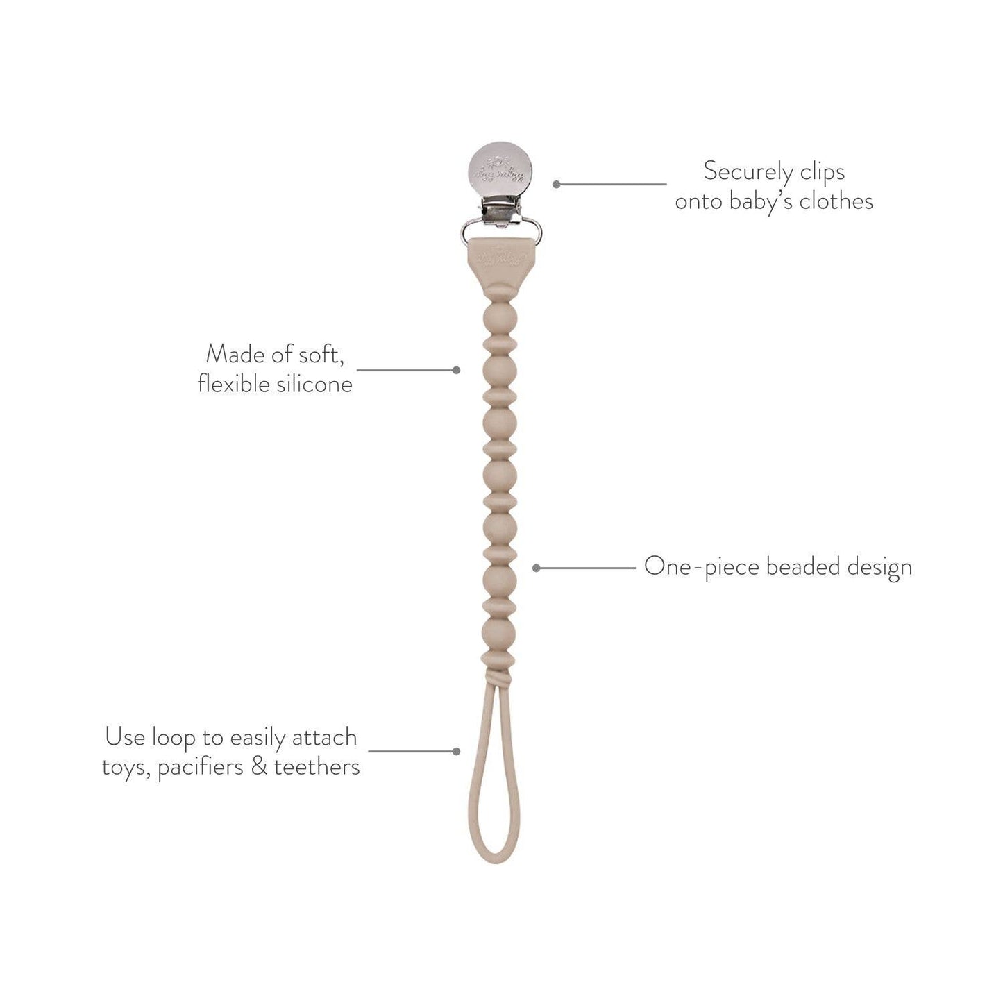 Sweetie Strap Silicone One-Piece Pacifier Clips: Storm Gray Beaded