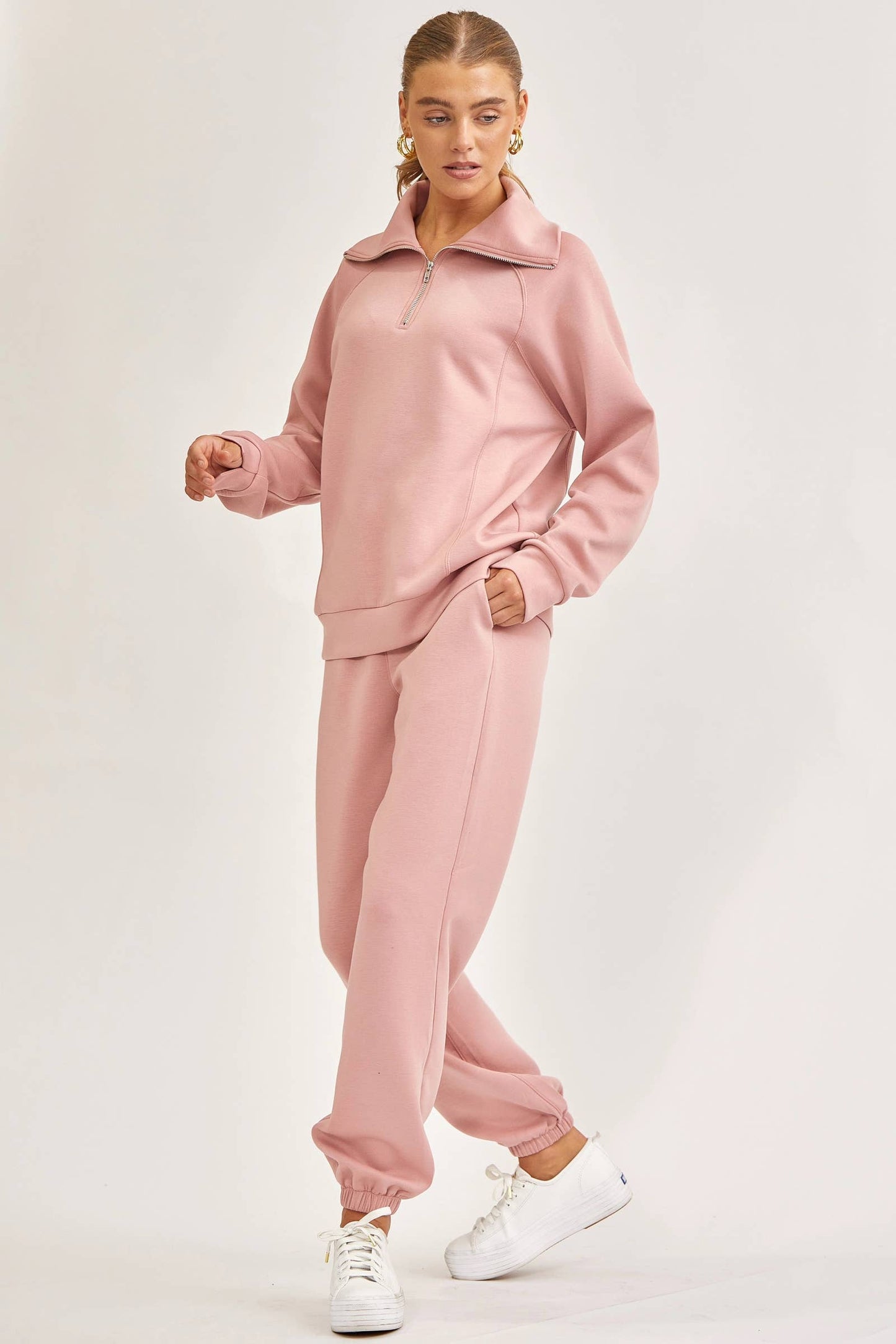 Quarter Zip Pullover + Jogger Modal Travel Set in Mauve
