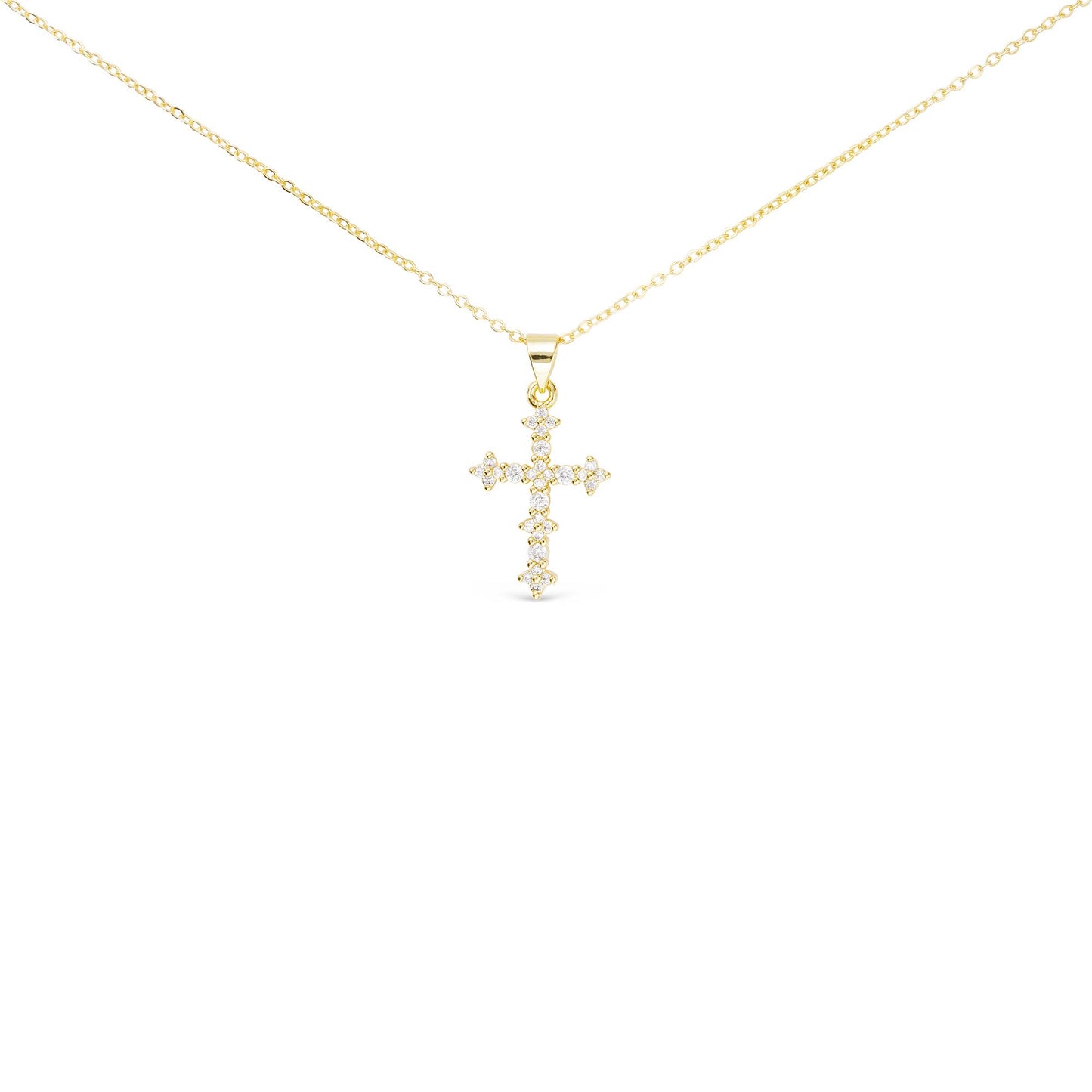 Gold CZ Timeless Cross Necklace