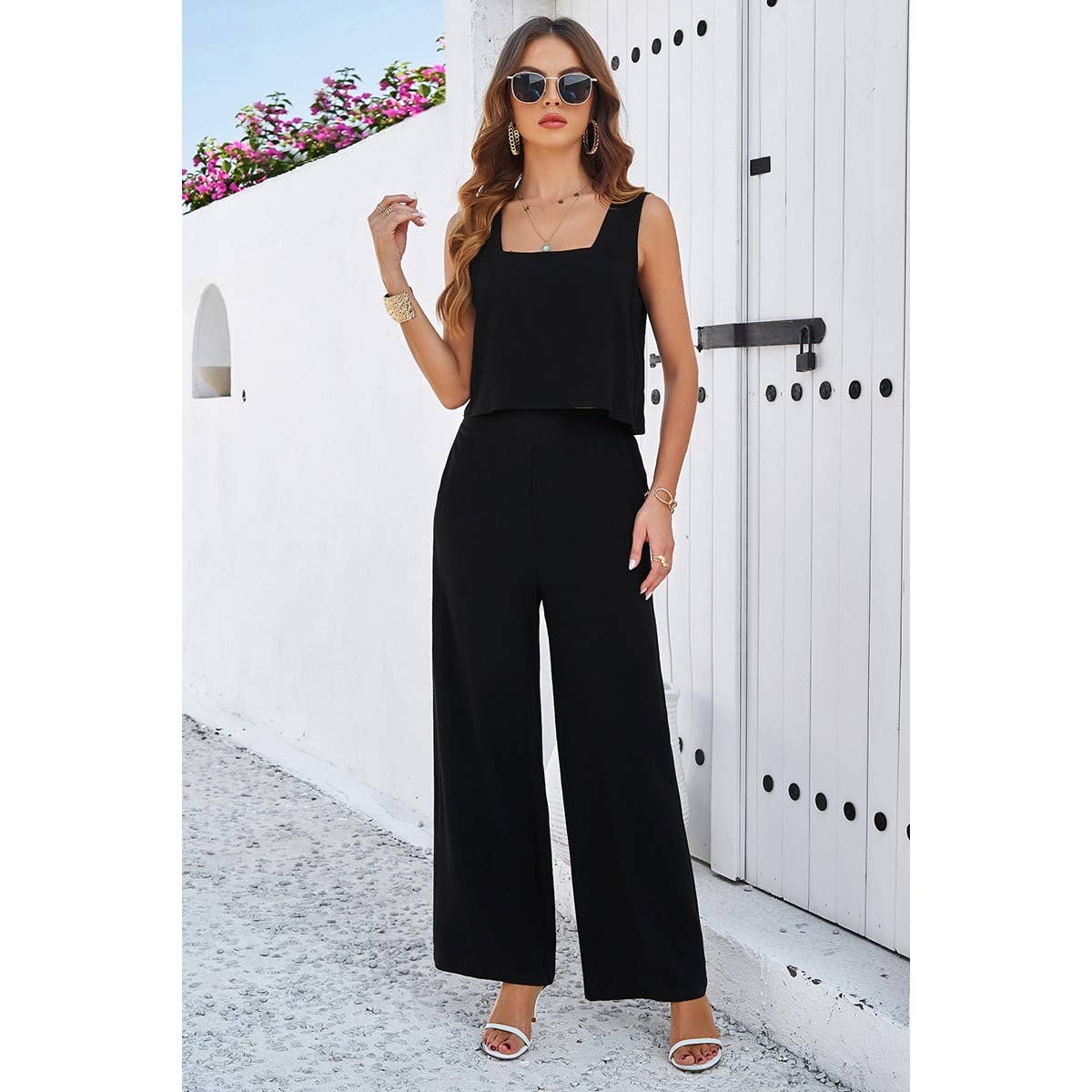 Two Piece Square Neck Sleeveless Set