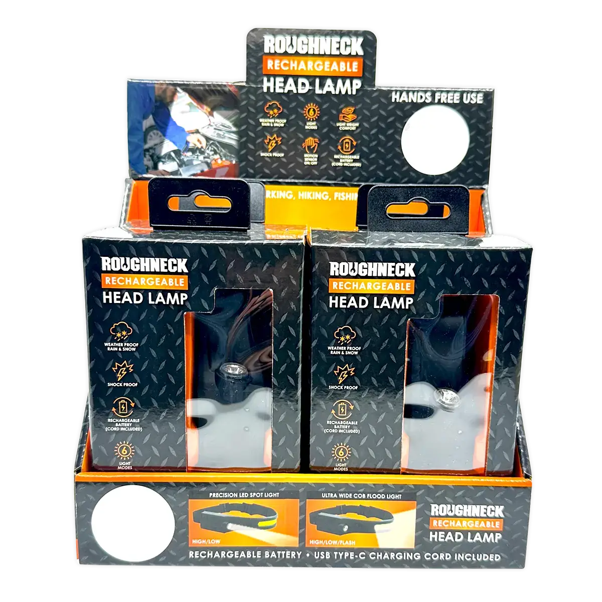 Roughneck Rechargable Headlamp Flashlight - 4/Display: Wholesale Price