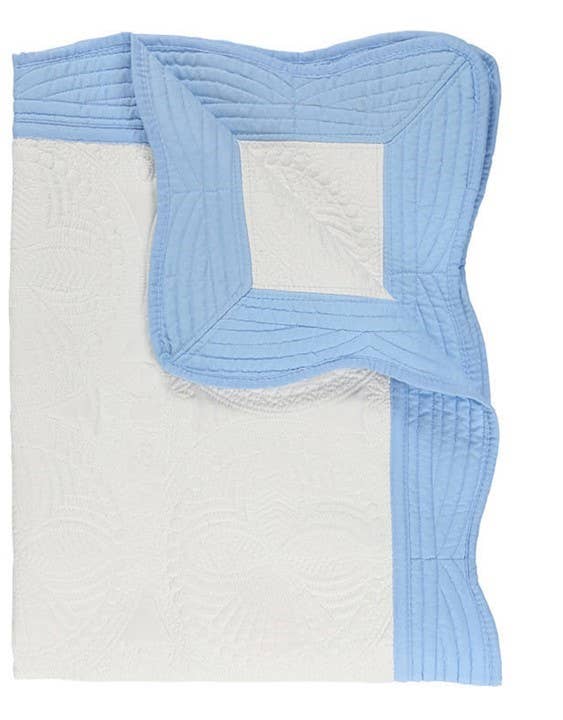 Heirloom Quilt - Baby Quilt Blanket Swaddle Monogram: White & Blue