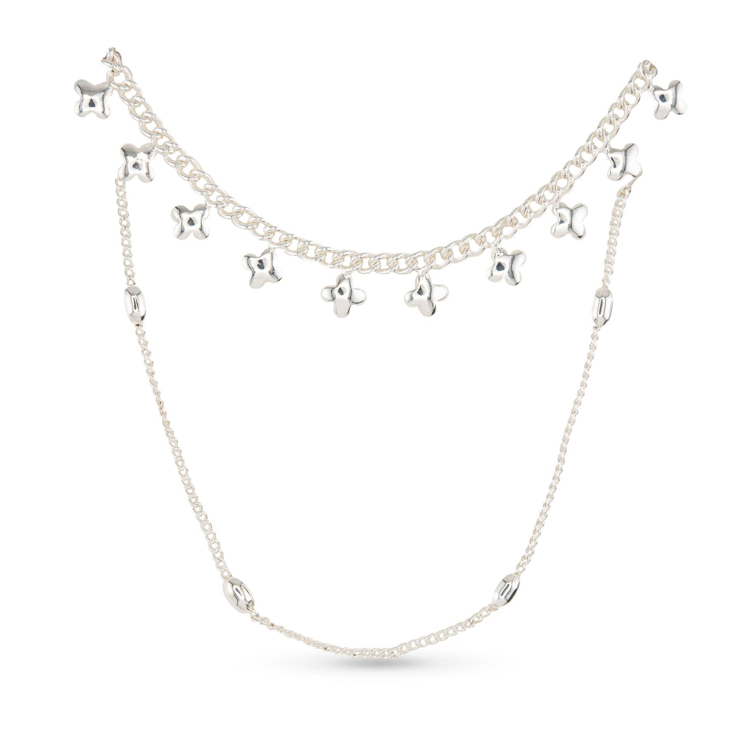 Silver Dual Layer Clover Flower Necklace