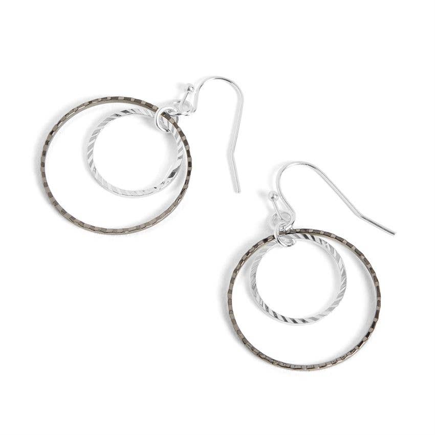 Hammered Double Hoop - Silver Earrings: Silver