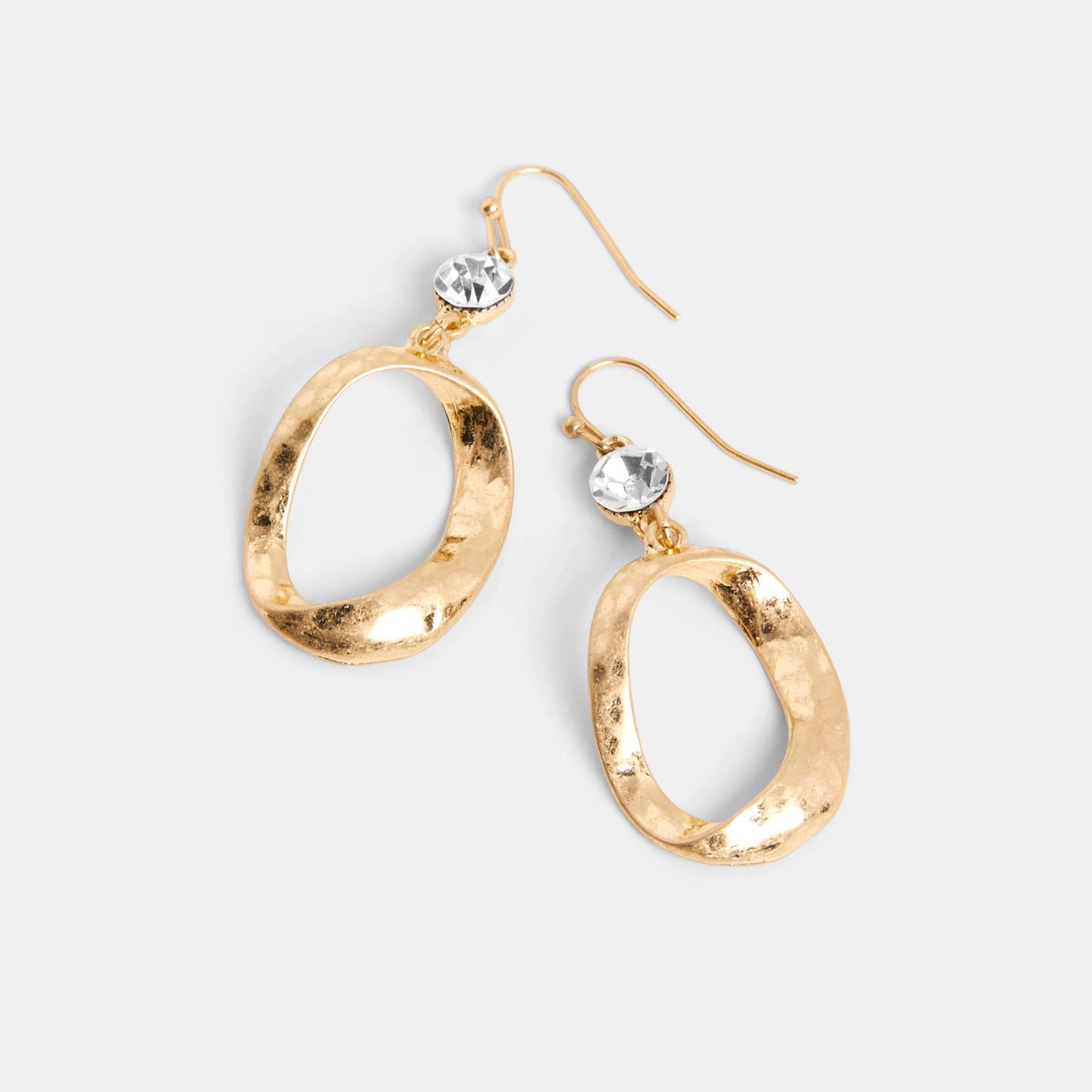 Hammered Twisted Oval Earring - Gold: Gold