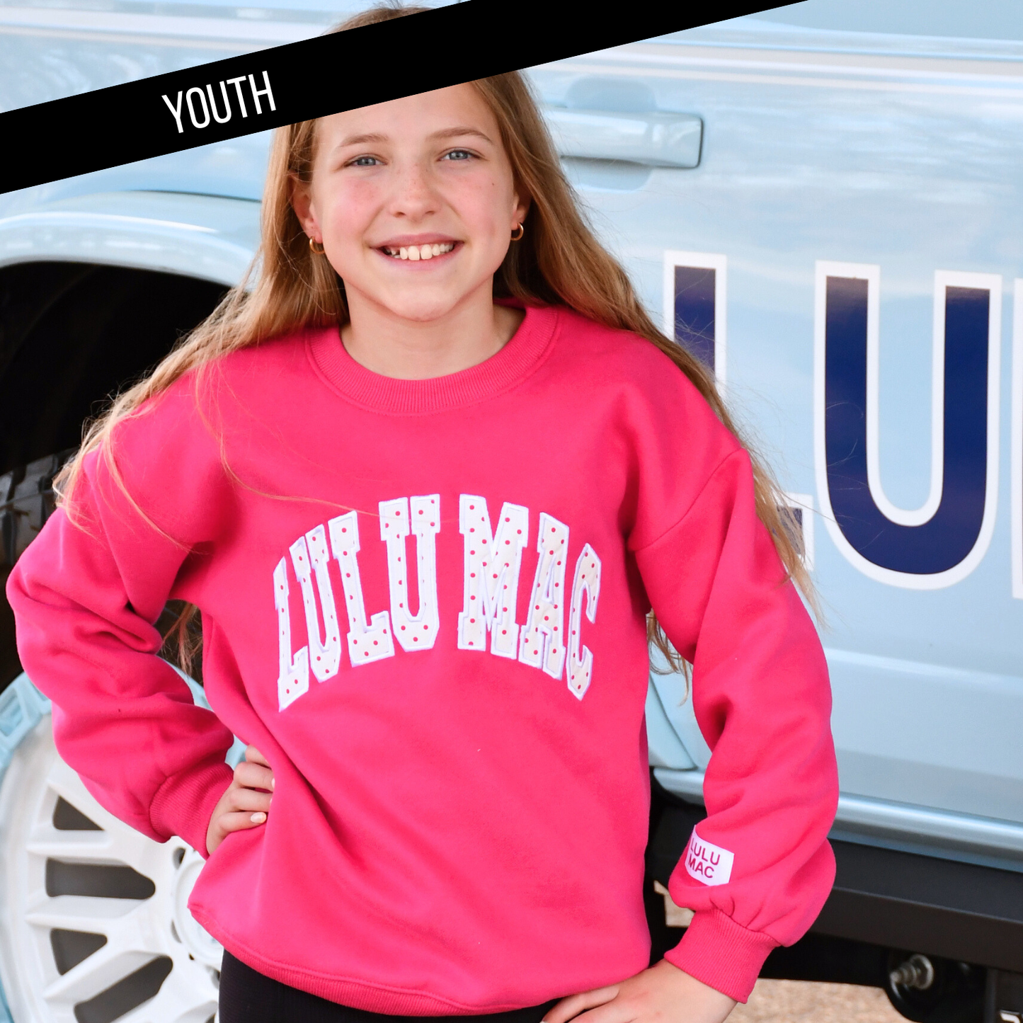 Youth Lulu Mac Sweatshirt + Hot Pink/White