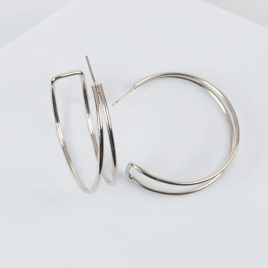 Large Double Bar C-Hoop Earring
