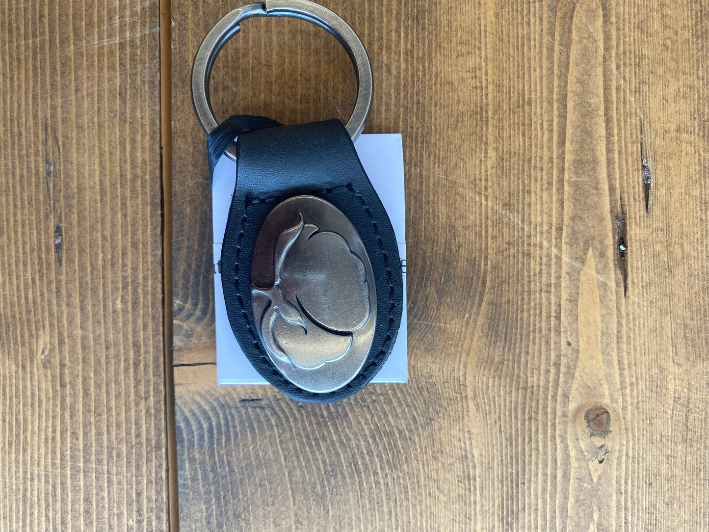 Leather Oval Keychain- Black