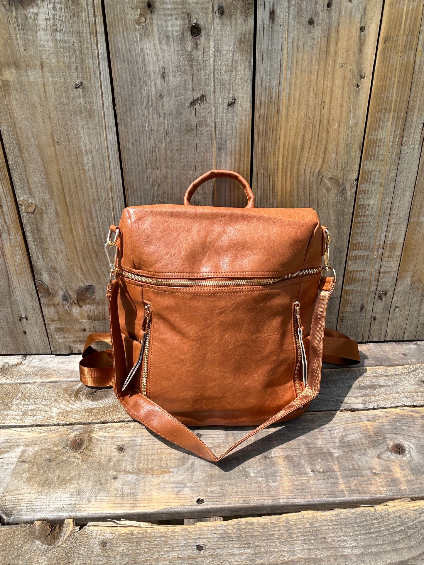Burnt Orange Square Leather Backpack
