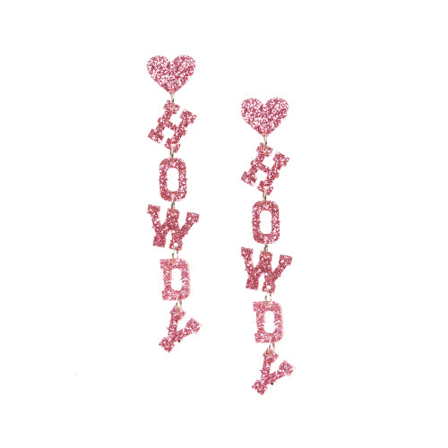 Pink Sparkly Howdy Earrings