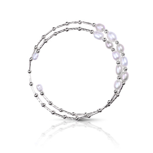 Spiral Pearl Bead Bracelet- Silver/Multi