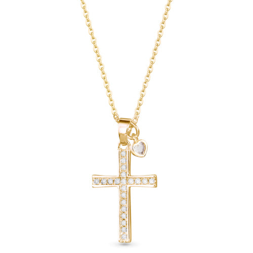 Amanda Blu + Gold Pave Cross with Heart Droplet Necklace
