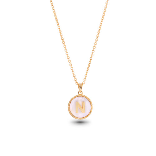 Gold Mother of Pearl Initial Necklace