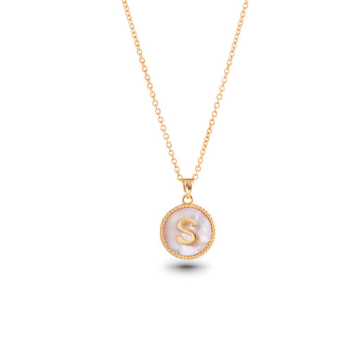 Gold Mother of Pearl Initial Necklace