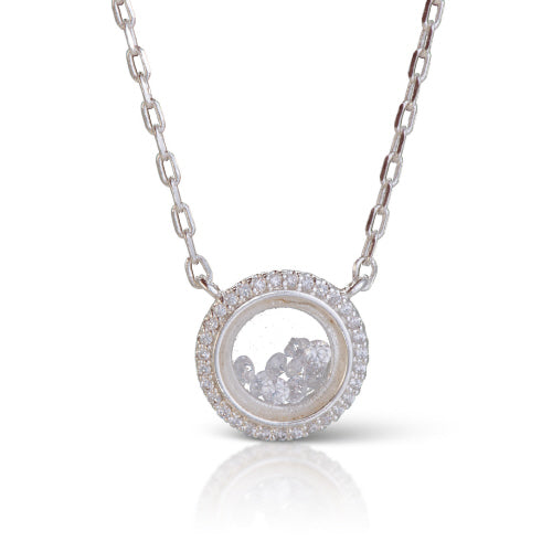 Open Ring Loose CZ Necklace- Silver