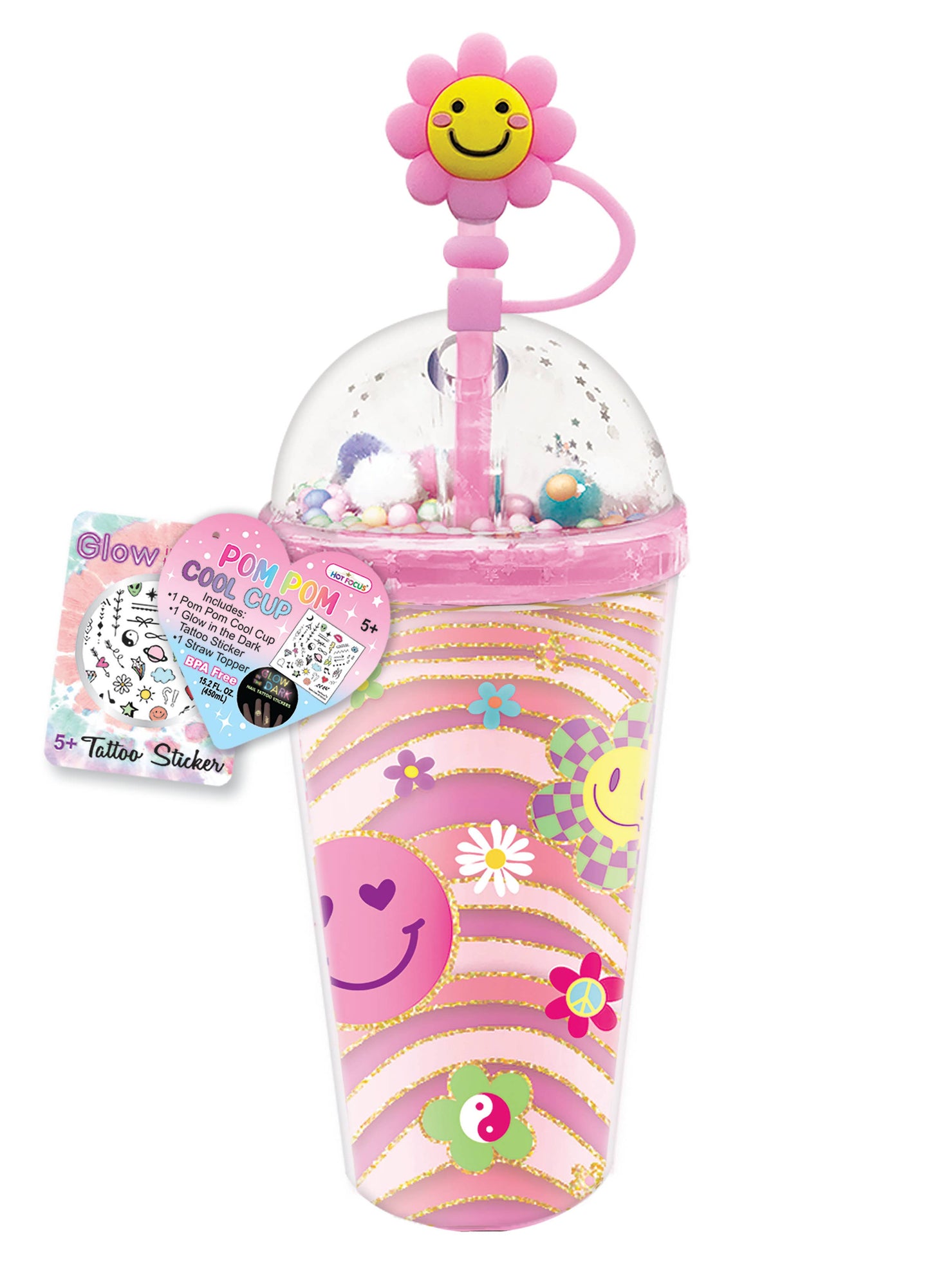Crystal Cool Cup with Straw Topper, Groovy Flower