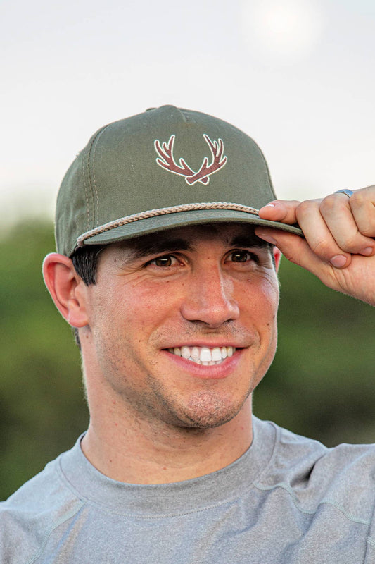 Crossed Antler Cap Olive Green