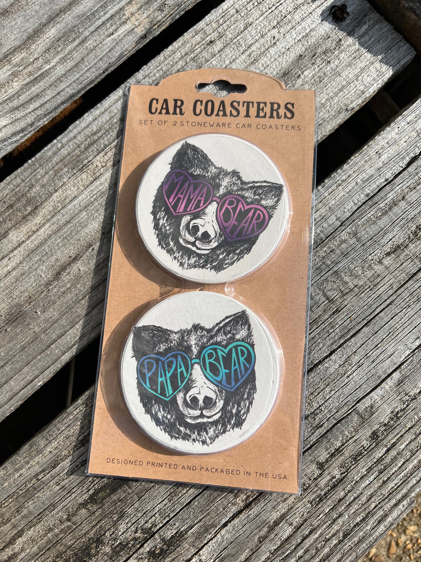 Mama and Papa Bear Car Coaster Set