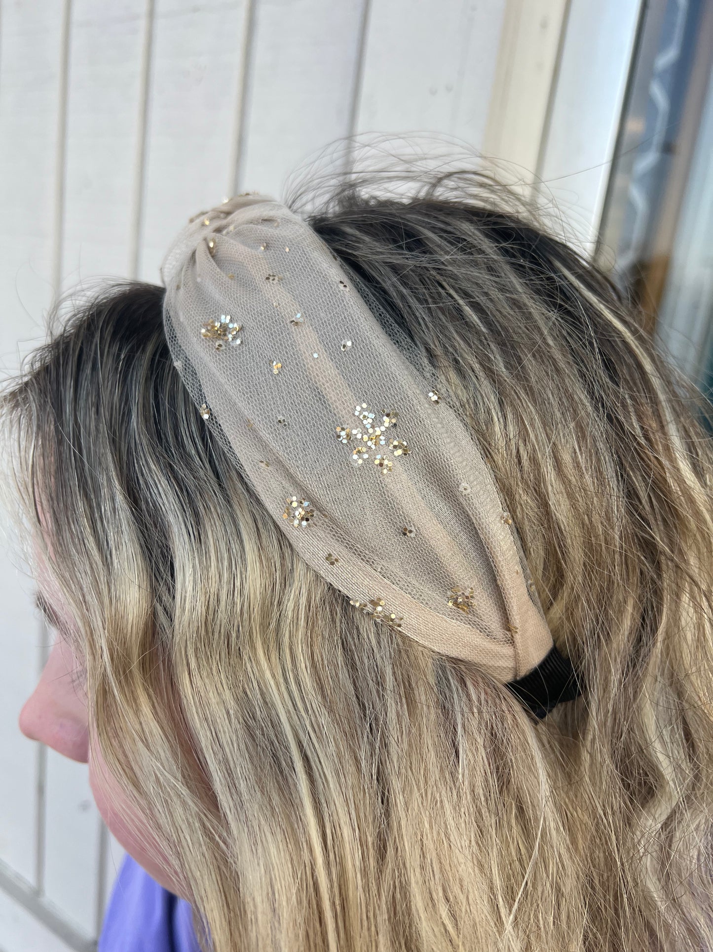 Sheer Khaki with Glitter Headband