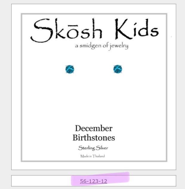 Skosh Kids + Silver Birthstone Earrings