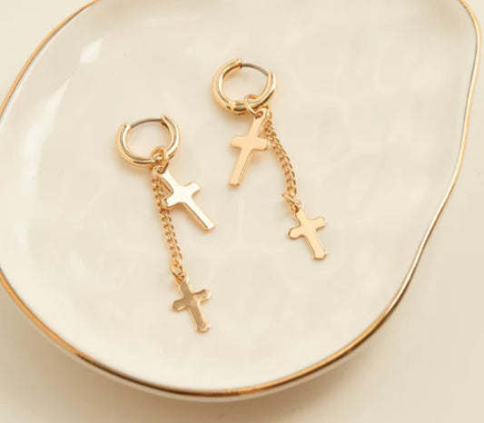 Cera Gold Double Cross Earrings