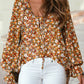 Boho Floral Ruffled Bubble Sleeve V Neck Fall Blouse
