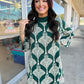 Forest Green Abstract Print Sweater Dress
