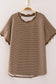 Mocha Stripe Scallop Trim Stripe Knit Top