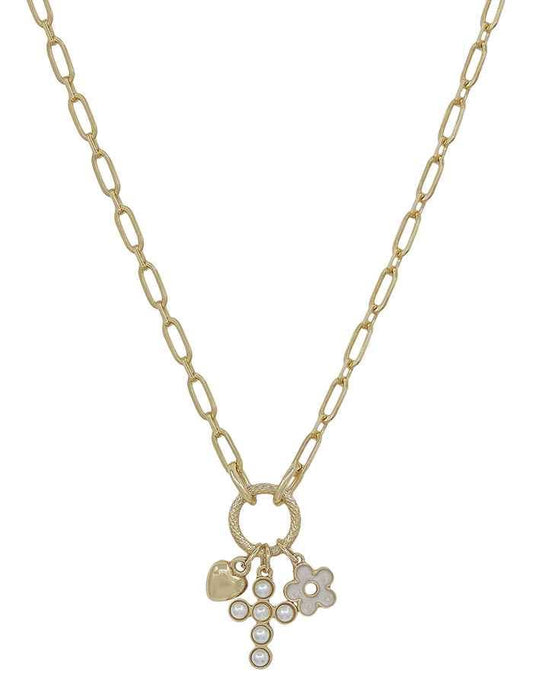 Gold Chain Pendant Necklace & Earring Set