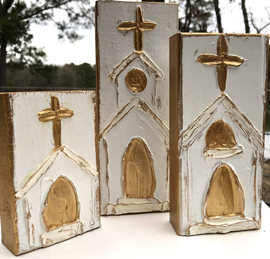 Church Set of 3 hand painted Keepsake