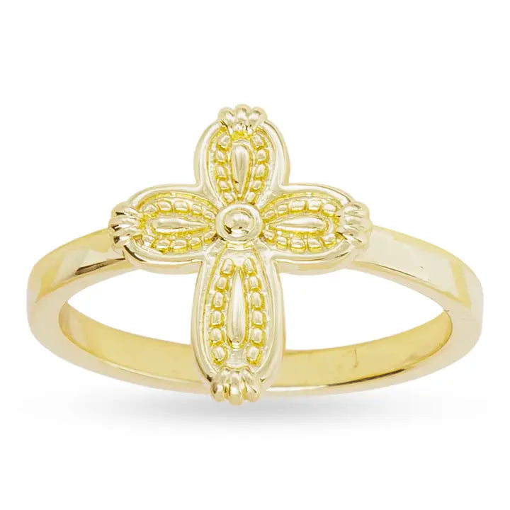 Gold Patterned Small Cross ring