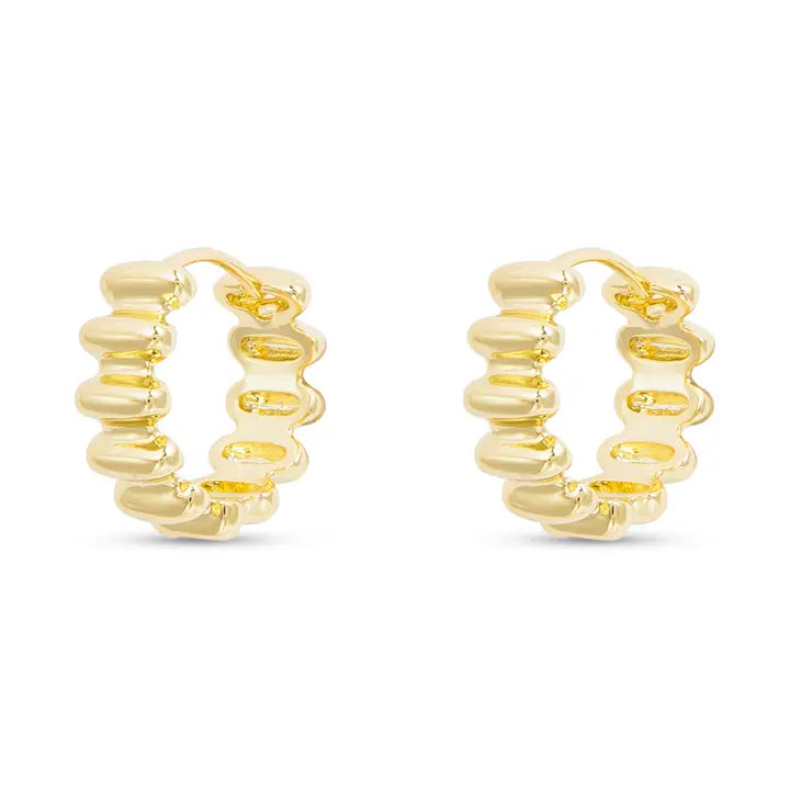 Gold Polished Ribbed Small Hoop Earring