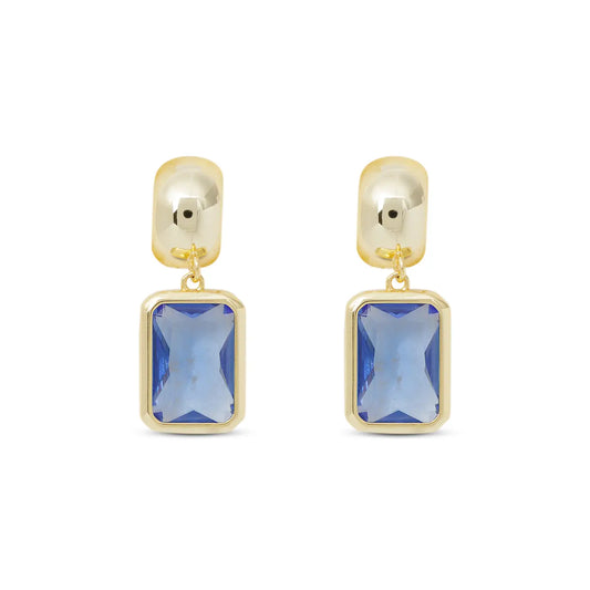 Gold Crystal Light Sapphire Rectangle Earrings