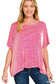 Ribbed Stripe Oversized Short Sleeve Top - Hot Pink