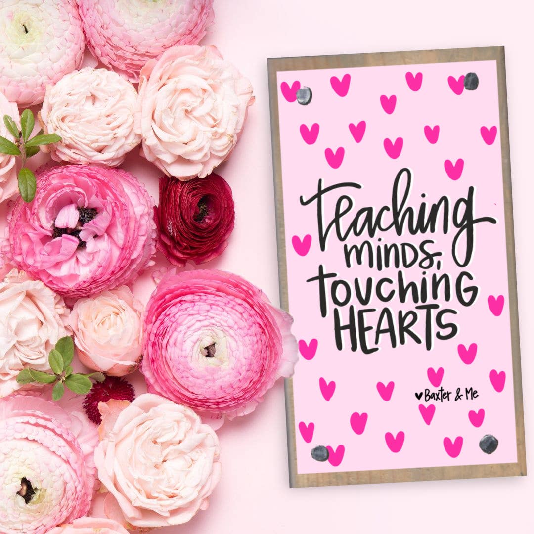 Teacher Touching Hearts Driftwood Happy Block