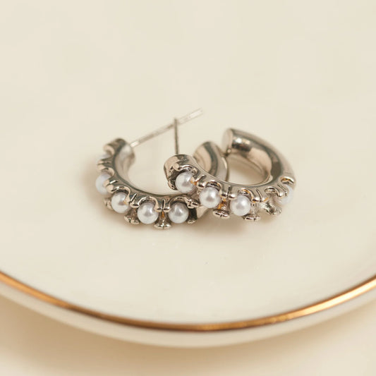 Silver Pearl C Hoop