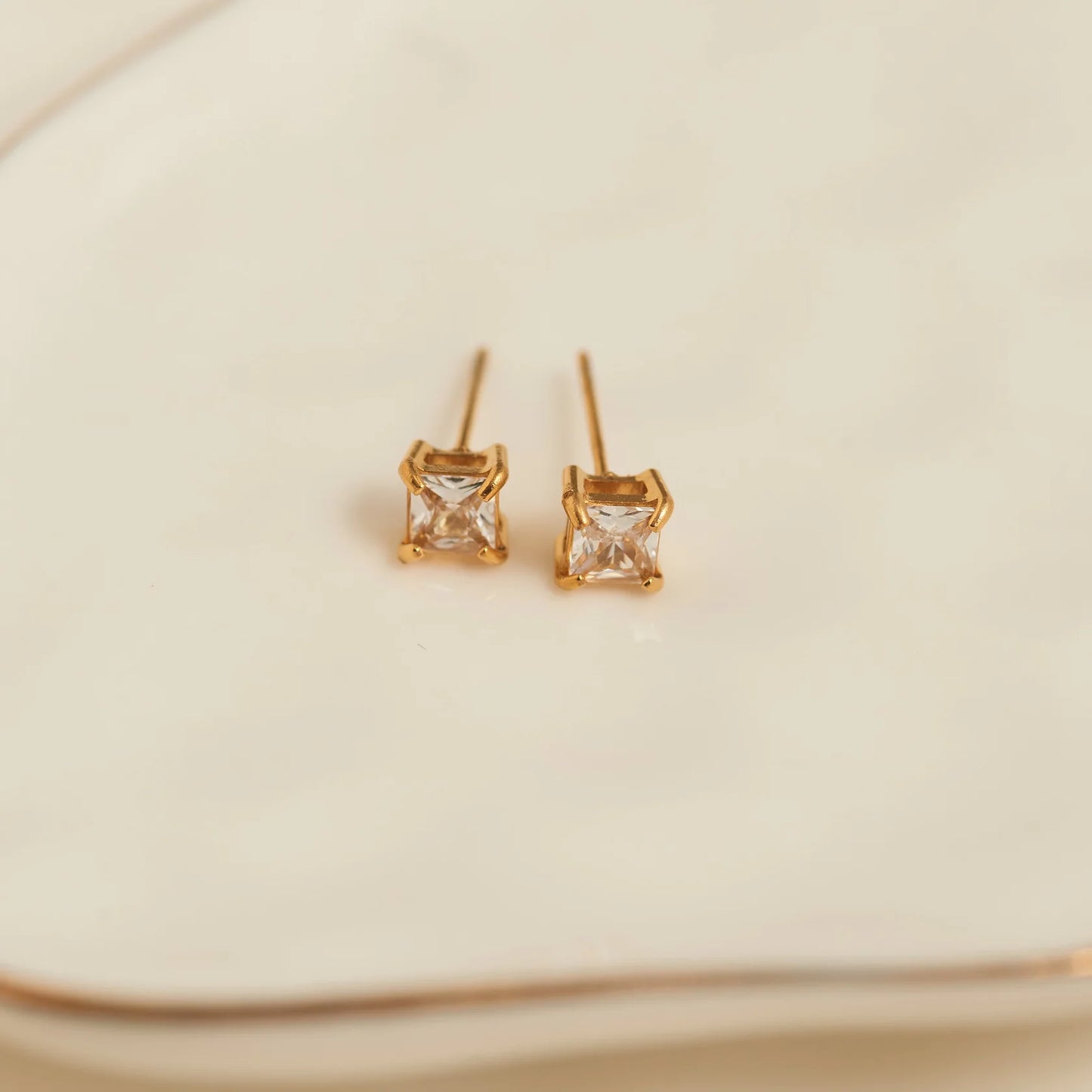 5MM Square Cubic Gold Stud