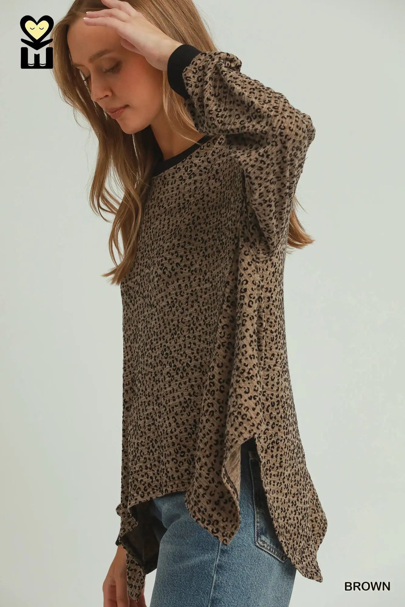 Brown Leopard Velvet Hem Top