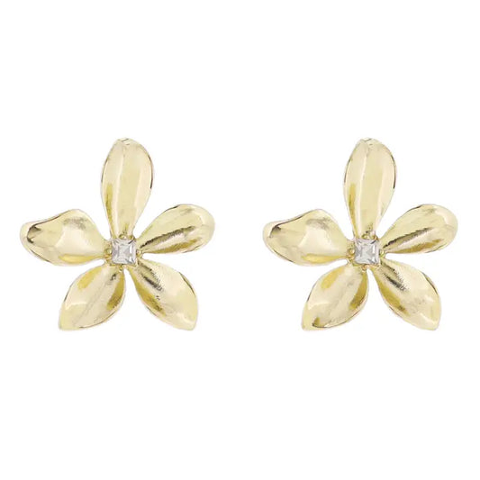 Gold Flower W/ Clear Crystal Earrings