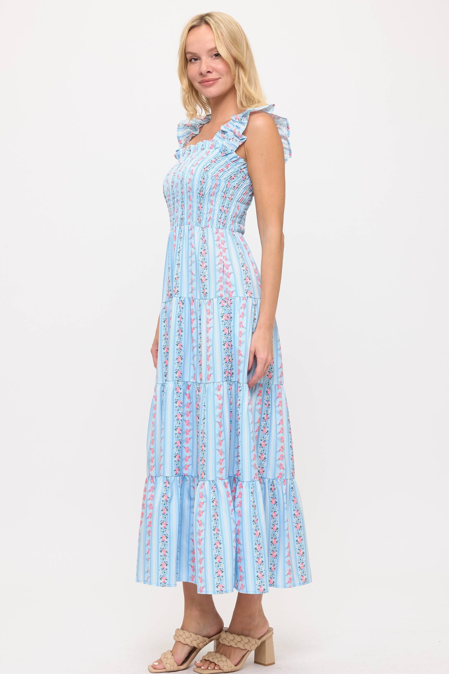 Blue Floral Boho Dress